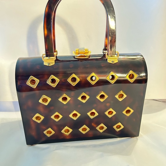 Estate Handbags - Chic MCM Lucite Tortoiseshell Satchel with Gold Grommet Details